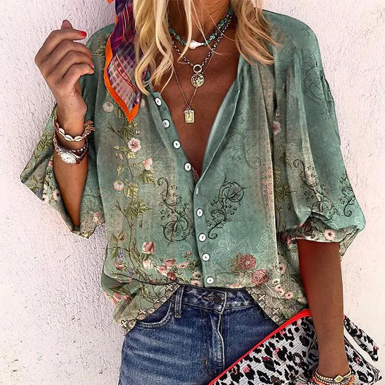 LP | camicia con stampa verde e maniche a 3/4