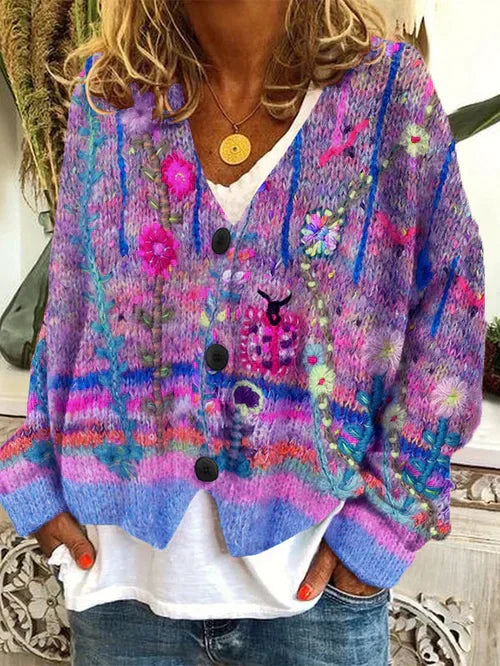 LP | Cardigan floreale in maglia con abbottonatura