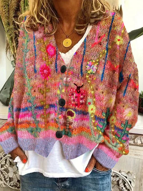 LP | Cardigan floreale in maglia con abbottonatura