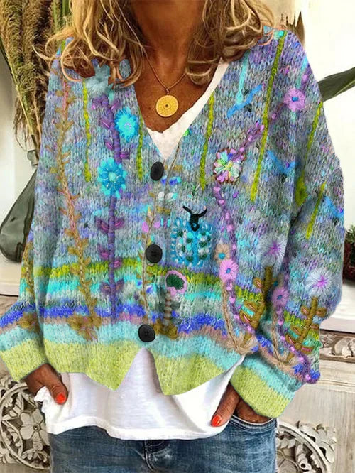 LP | Cardigan floreale in maglia con abbottonatura