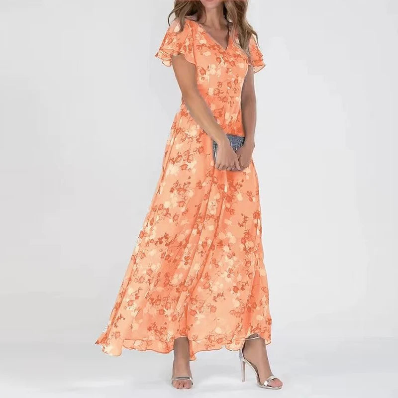 LP | Maxi abito con maniche arricciate e motivo floreale