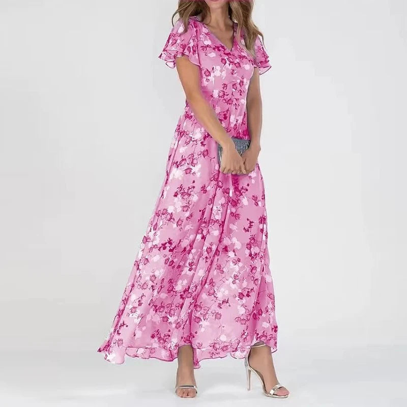 LP | Maxi abito con maniche arricciate e motivo floreale