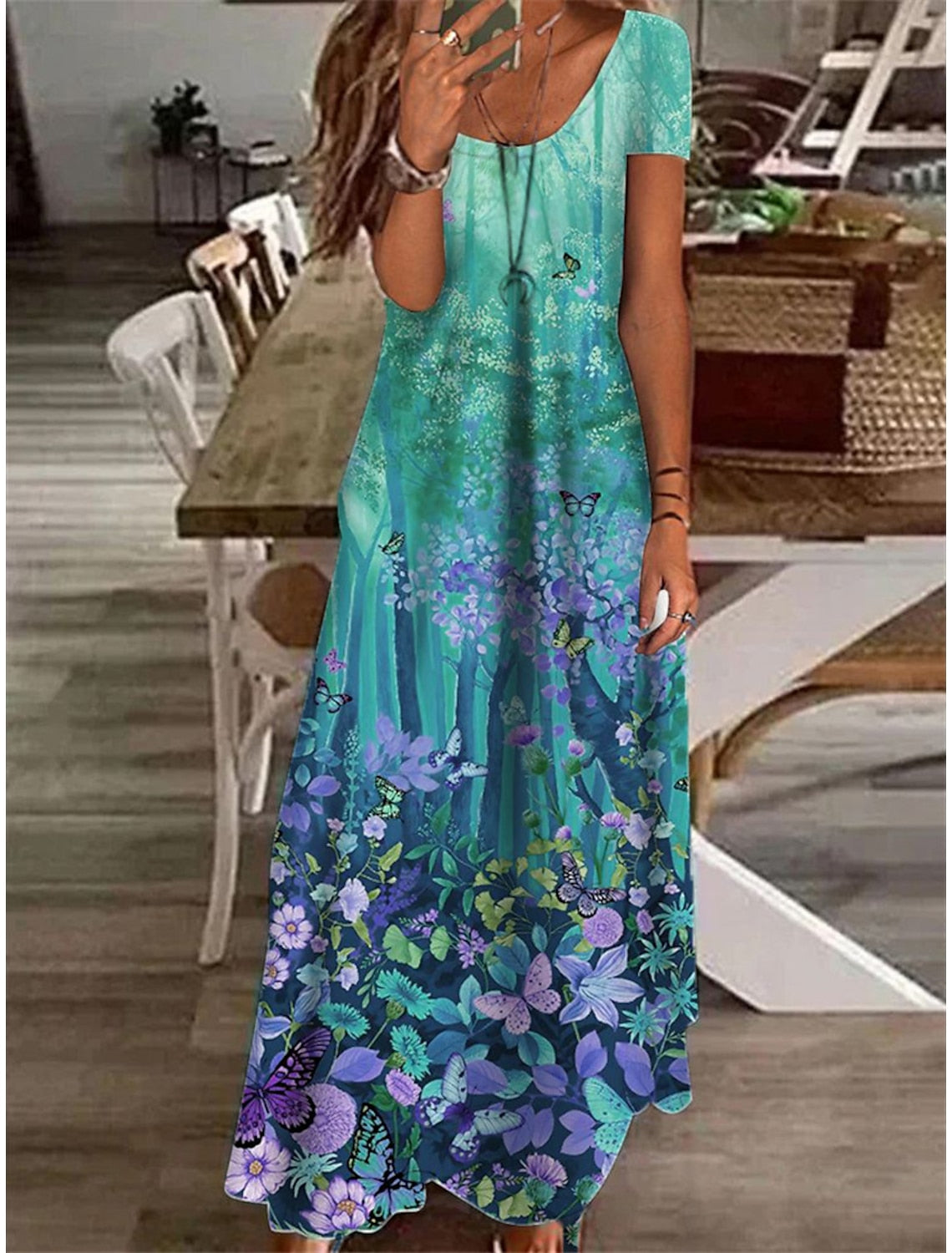 LP | Maxi abito da donna con stampa floreale, perfetto per l'estate