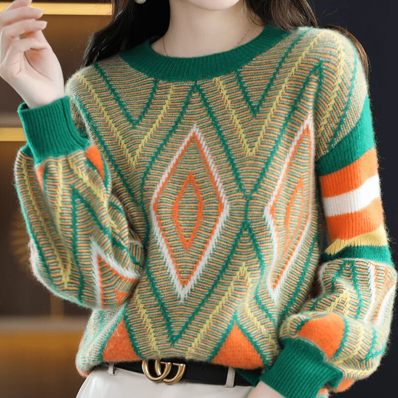 LP | A'leurs - Maglia elegante a fantasia verde-arancio