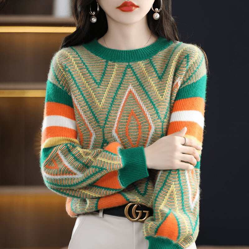 LP | A'leurs - Maglia elegante a fantasia verde-arancio