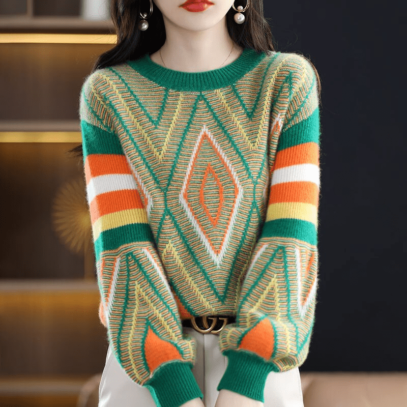 LP | A'leurs - Maglia elegante a fantasia verde-arancio