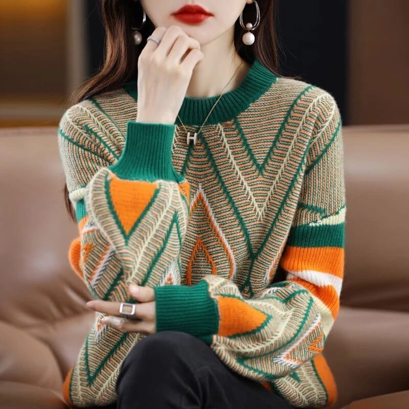 LP | A'leurs - Maglia elegante a fantasia verde-arancio