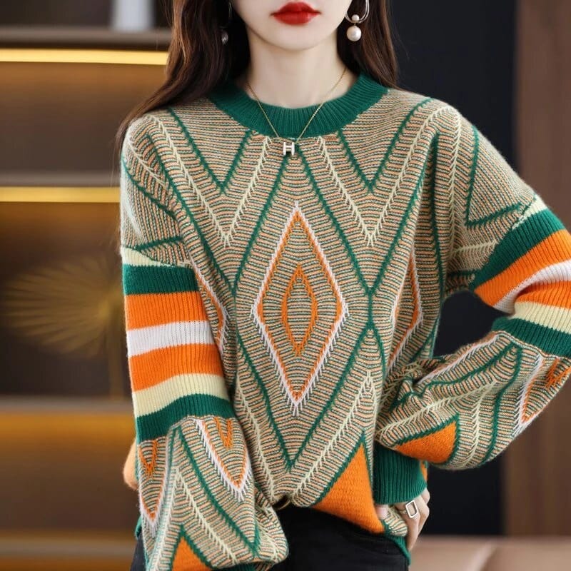 LP | A'leurs - Maglia elegante a fantasia verde-arancio