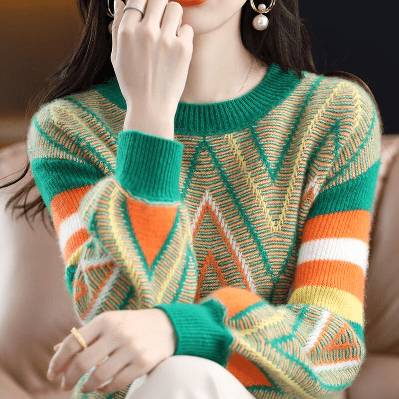 LP | A'leurs - Maglia elegante a fantasia verde-arancio