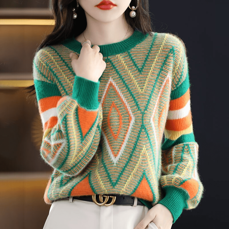 LP | A'leurs - Maglia elegante a fantasia verde-arancio