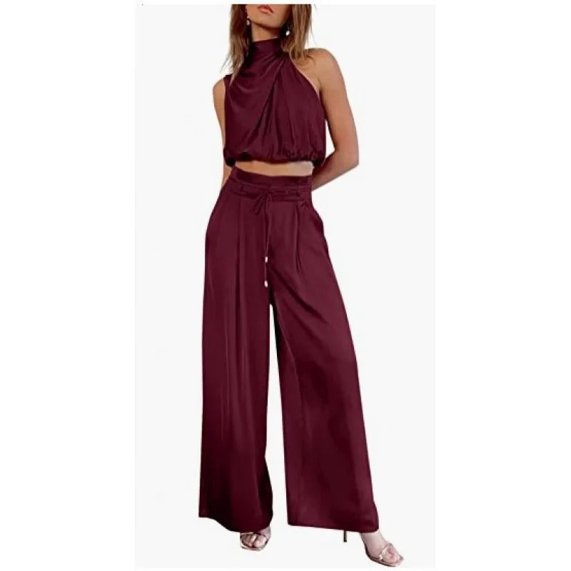 LP | Crop top con collo alto e set di gambe larghe