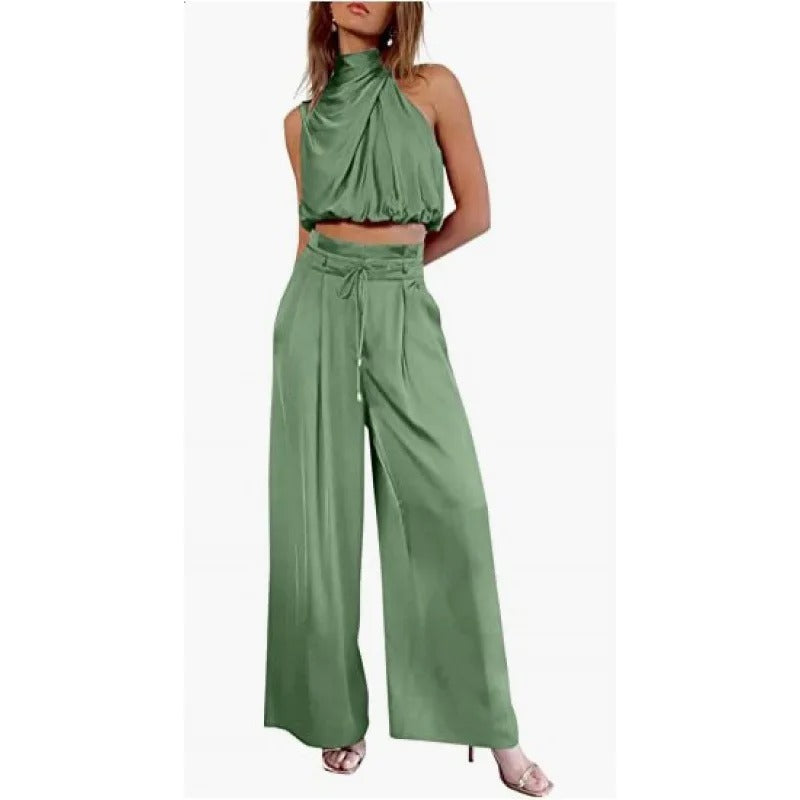 LP | Crop top con collo alto e set di gambe larghe