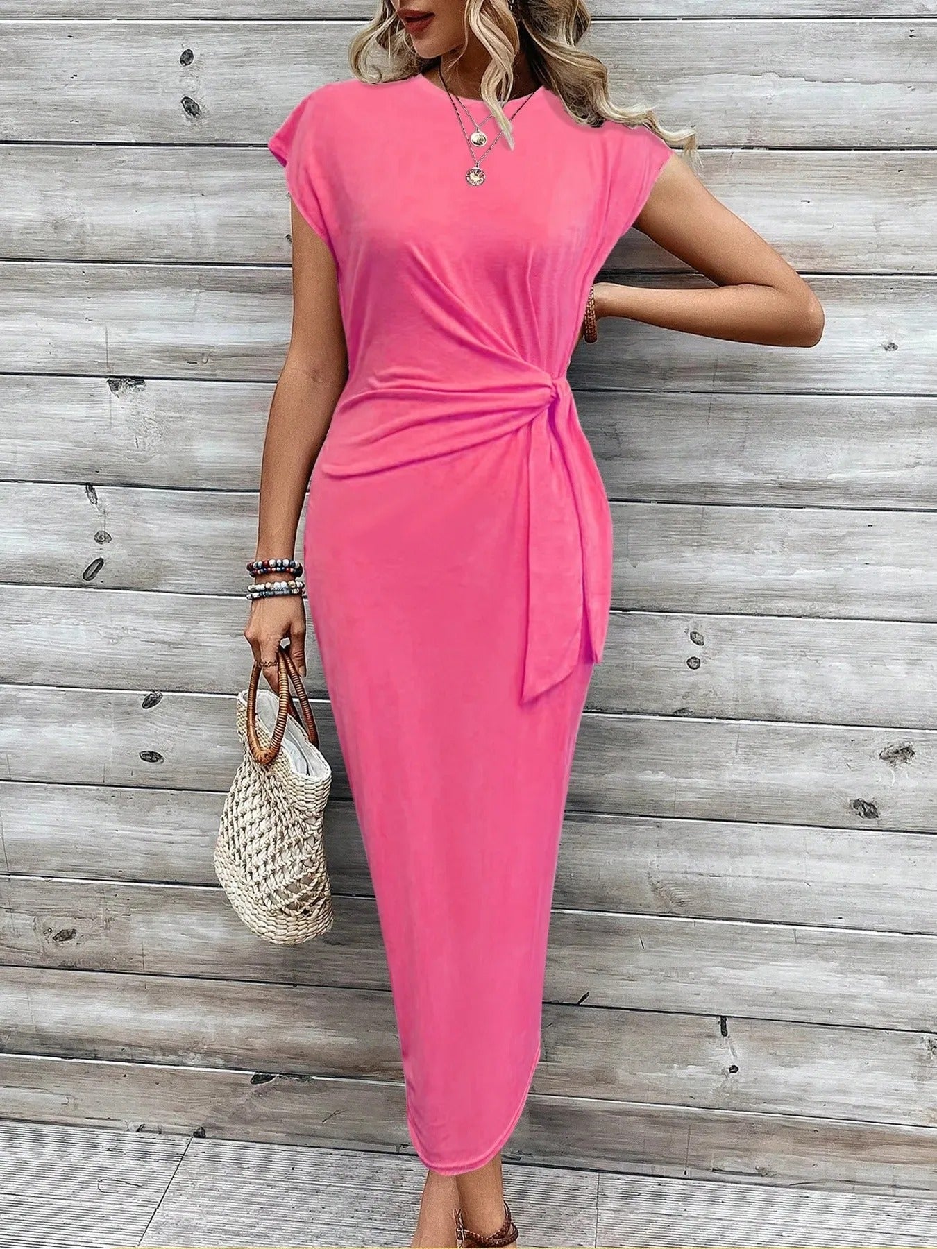 LP | Maxi abito casual con scollo rotondo da annodare sul davanti