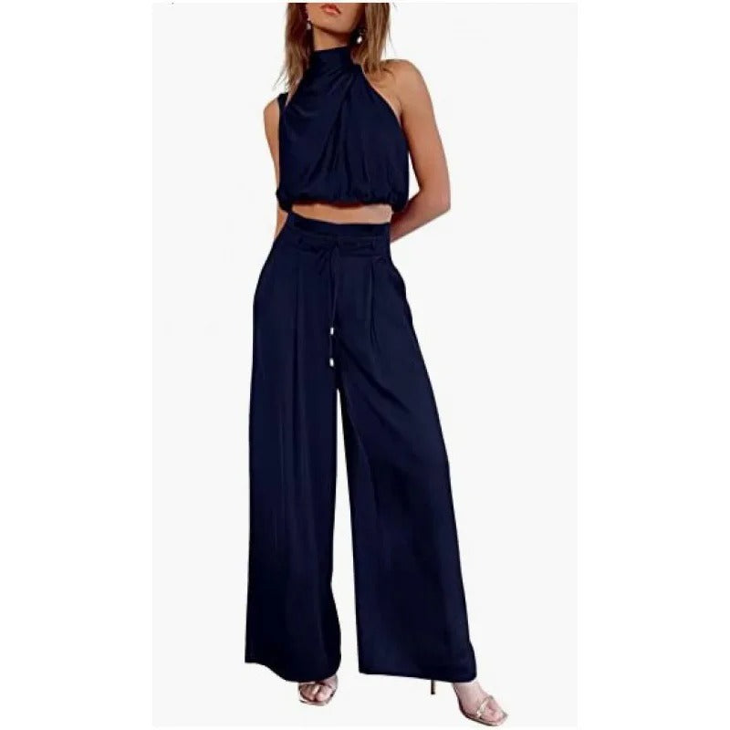 LP | Crop top con collo alto e set di gambe larghe