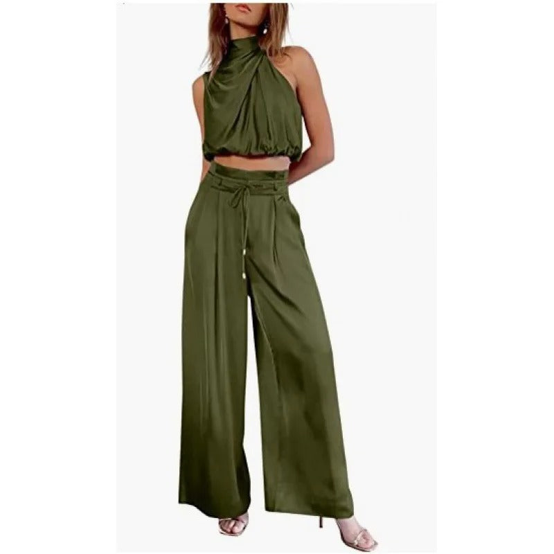 LP | Crop top con collo alto e set di gambe larghe