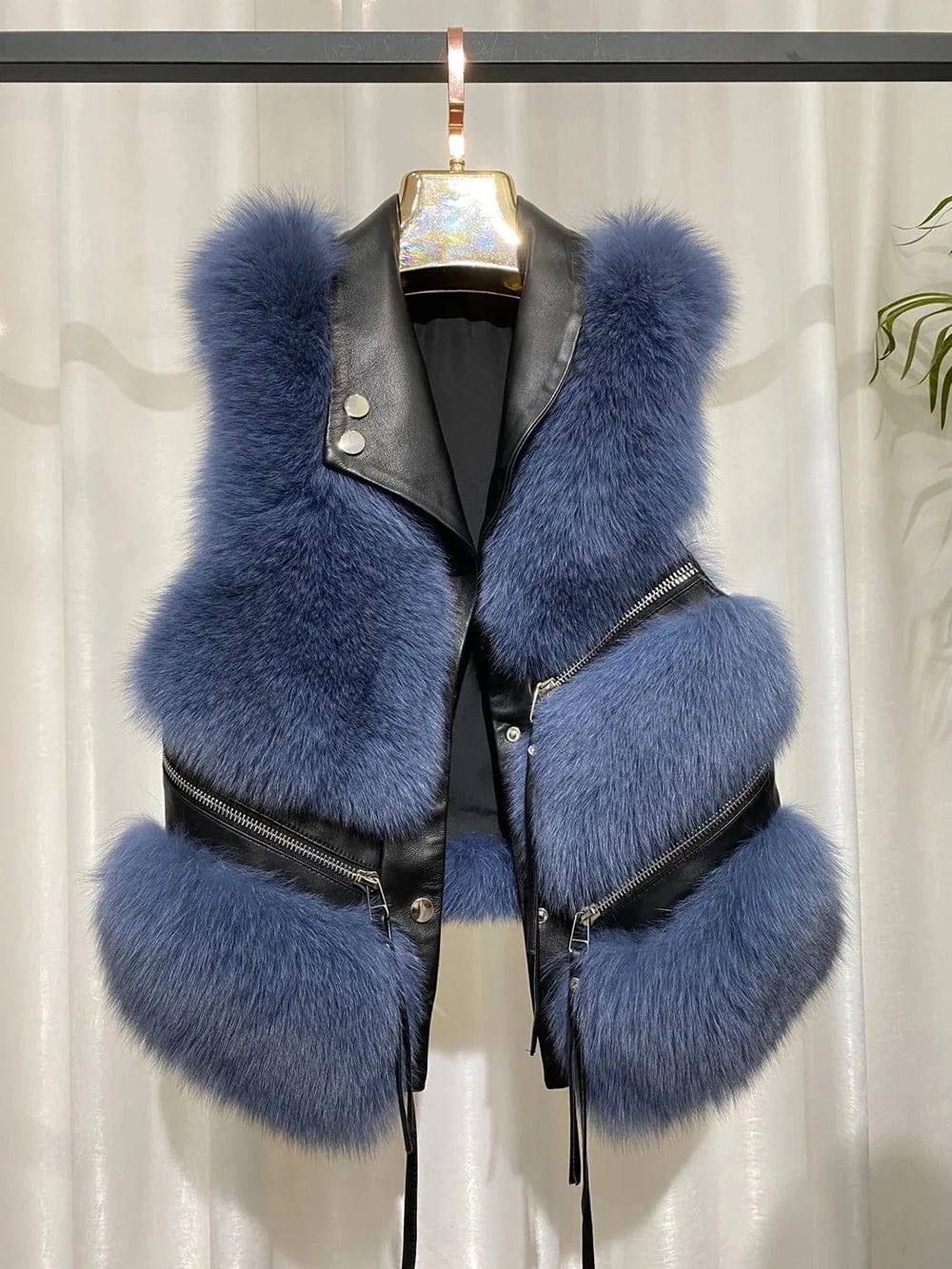 LP | Gilet grande in vera pelliccia di volpe con zip
