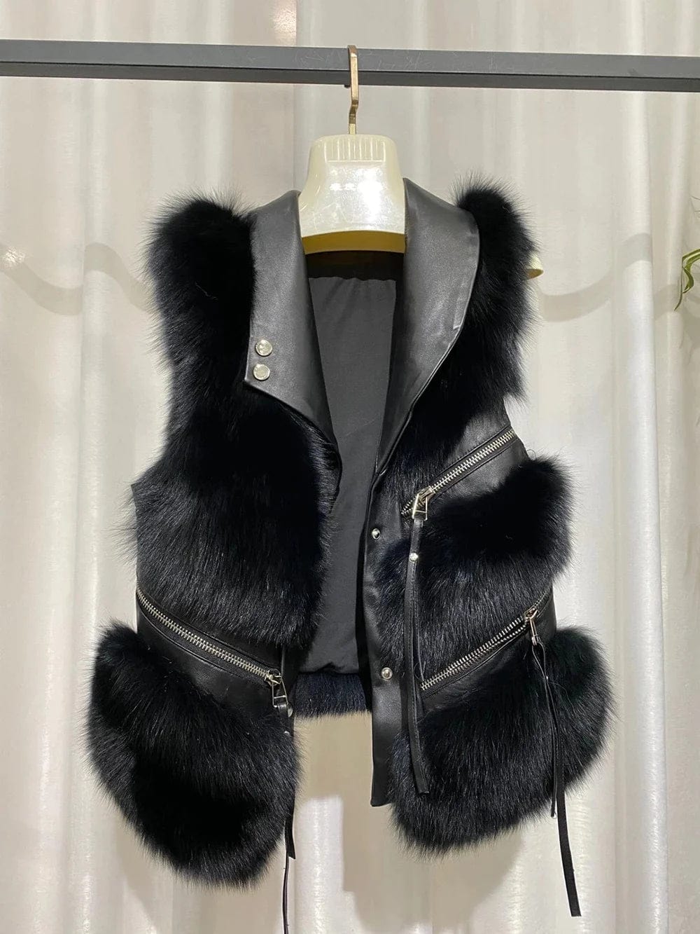 LP | Gilet grande in vera pelliccia di volpe con zip