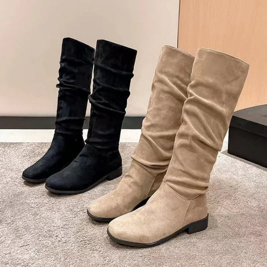 LP | VENDITA 45%🔥Stivali a pieghe Donna Faux Suede Flock Stivali alti al ginocchio 2024 Inverno