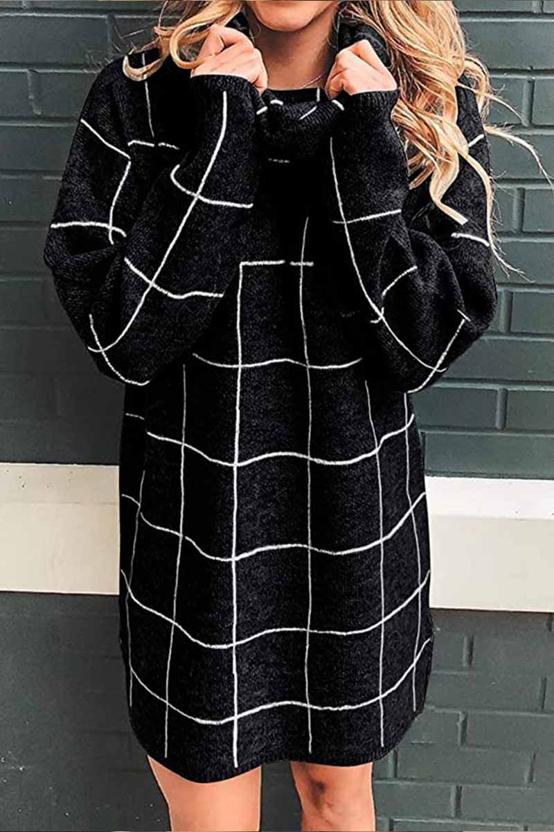 LP | Florcoo Mini abito casual a quadri con collo alto