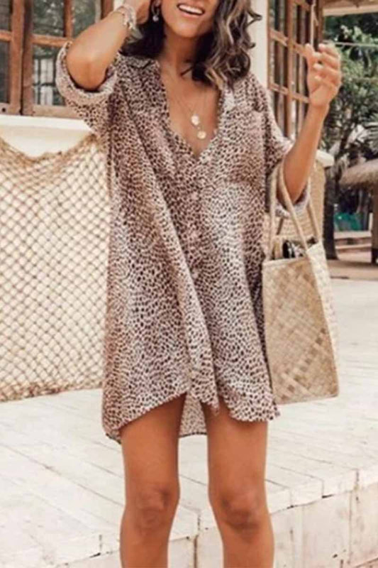 LP | Omyke - Mini abito a maniche lunghe con stampa leopardo