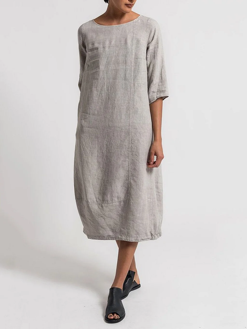 LP | Alice - Abito casual monocolore con scollo rotondo e maniche a 3/4