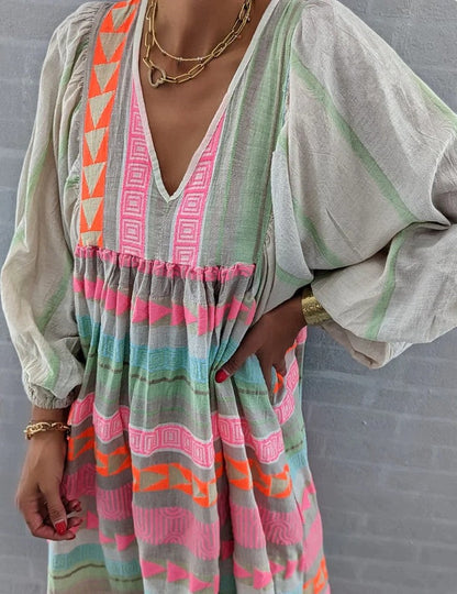 LP | Maxi abito a maniche lunghe con scollo a V