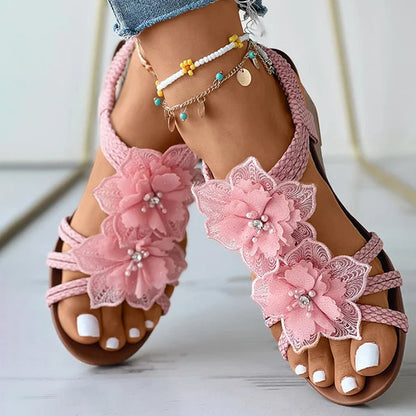 LP | Sandali con zeppa e decorazioni floreali