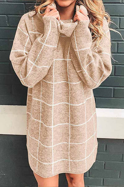 LP | Florcoo Mini abito casual a quadri con collo alto