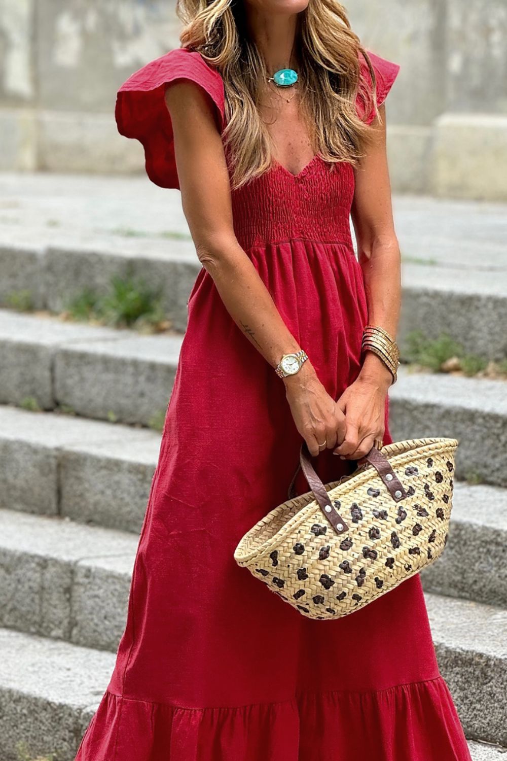 LP | Maxi abito smocked con maniche arricciate