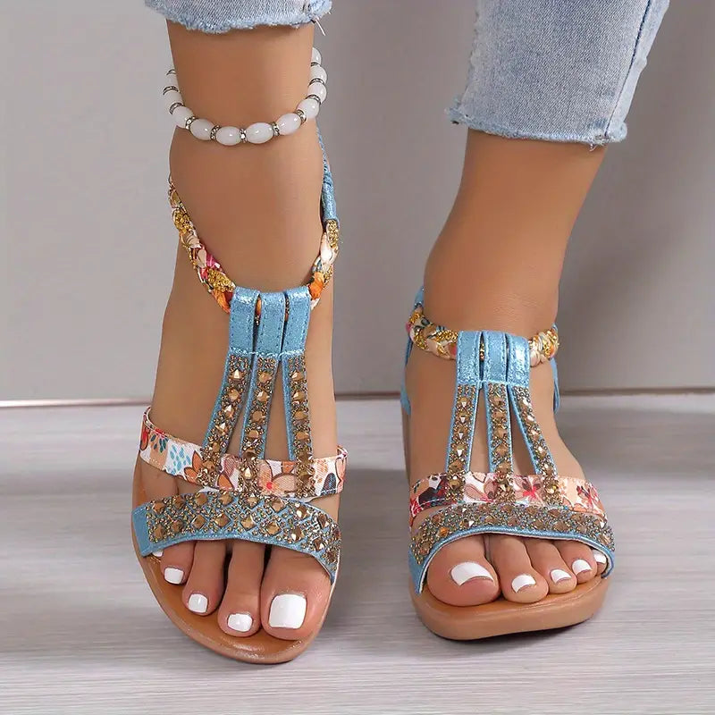 LP | Sandali con zeppa intrecciata con strass dal fascino bohémien