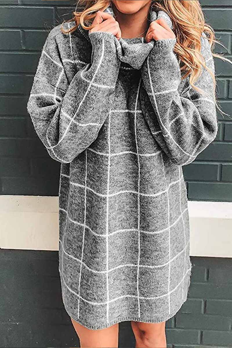 LP | Florcoo Mini abito casual a quadri con collo alto