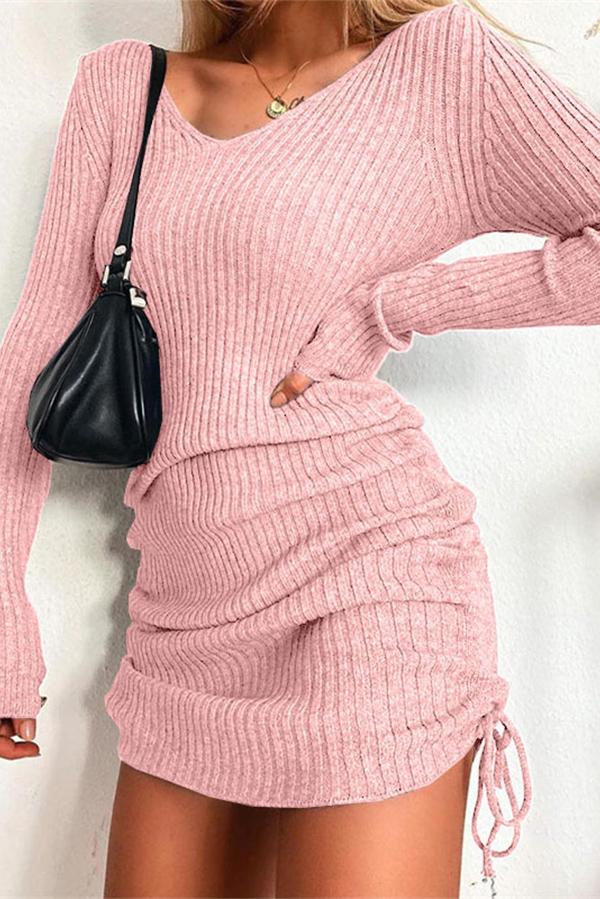 LP | Mini abito in maglia con scollo a V e coulisse laterale