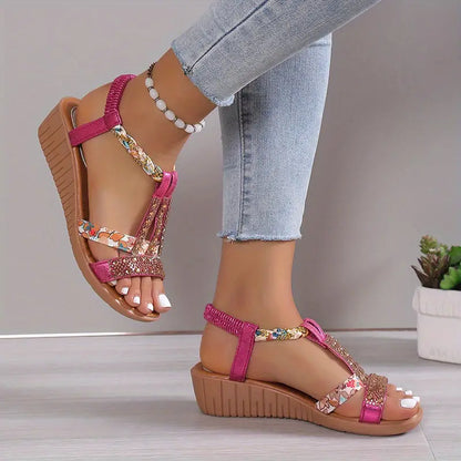 LP | Sandali con zeppa intrecciata con strass dal fascino bohémien