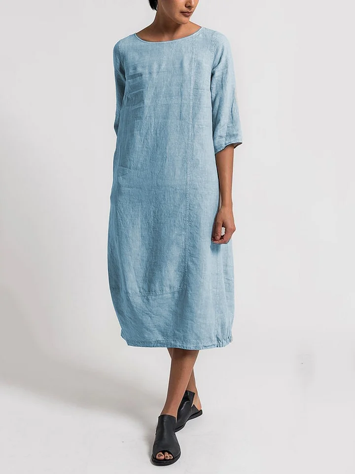 LP | Alice - Abito casual monocolore con scollo rotondo e maniche a 3/4