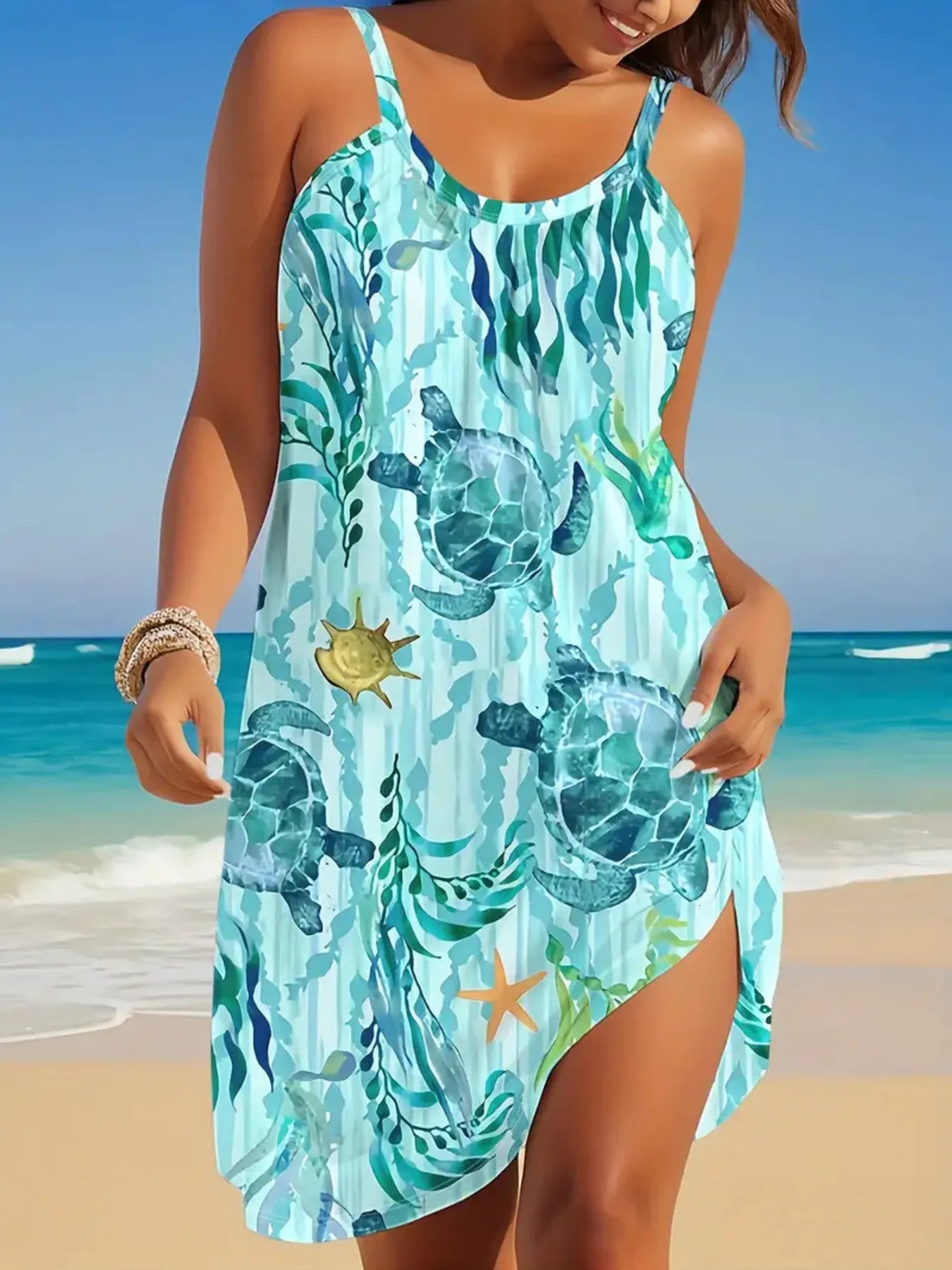 LP | Full Size Mini abito cami stampato con scollo rotondo Plus Size