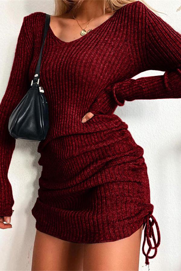 LP | Mini abito in maglia con scollo a V e coulisse laterale
