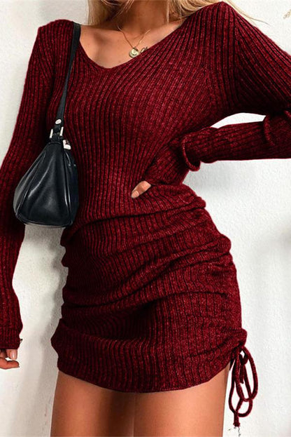 LP | Mini abito in maglia con scollo a V e coulisse laterale