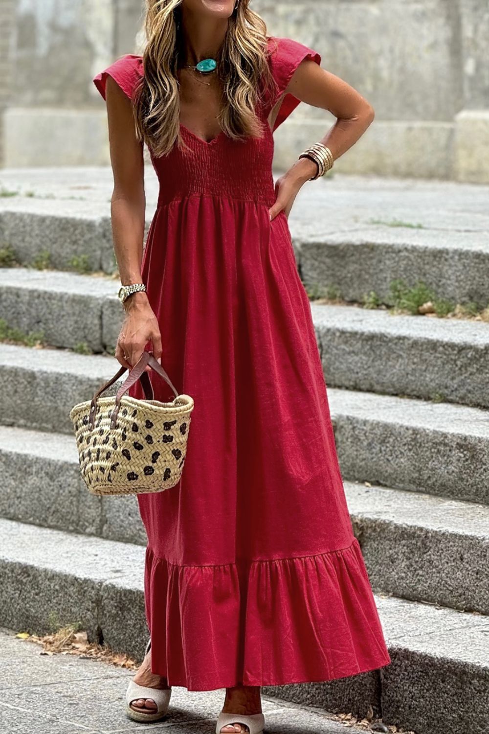 LP | Maxi abito smocked con maniche arricciate