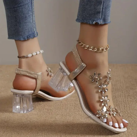 LP | | Sandali da donna con tacco a fiore e strass