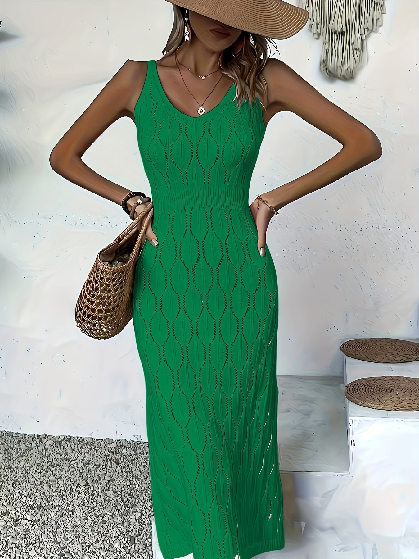 LP | Abito lungo senza maniche in maglia con stile cappotto