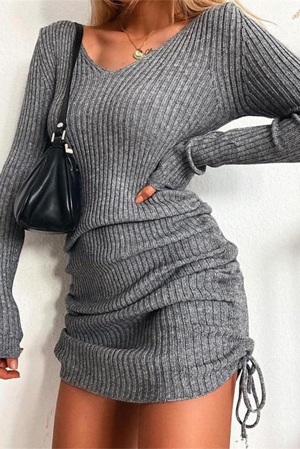 LP | Mini abito in maglia con scollo a V e coulisse laterale