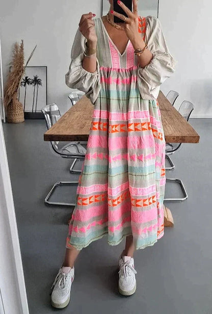 LP | Maxi abito a maniche lunghe con scollo a V