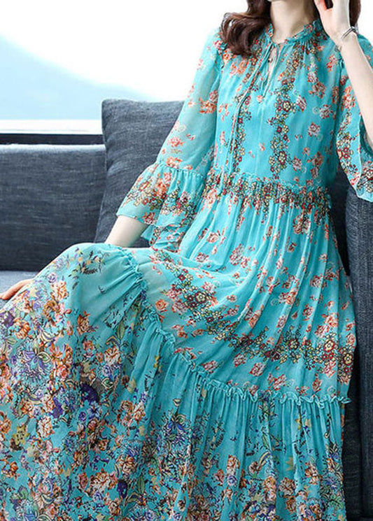 LP | Voluminoso maxi abito in seta dal look patchwork con maniche svasate