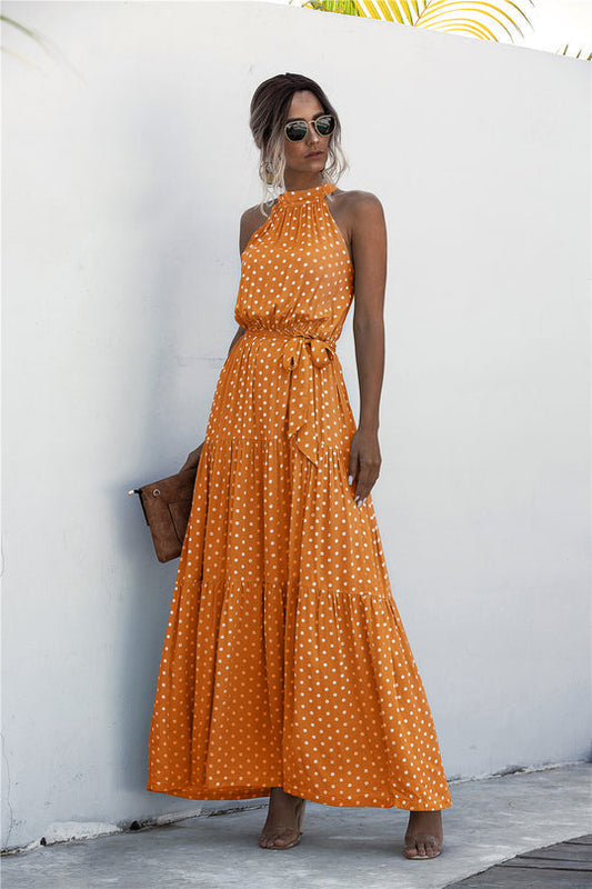 LP | Maxi abito con cintura e motivo a pois colorati