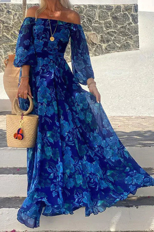 LP | Maxi abito floreale smocked off-the-shoulder per le feste