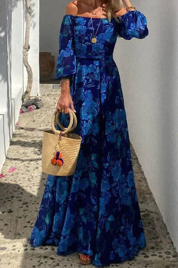LP | Maxi abito floreale smocked off-the-shoulder per le feste