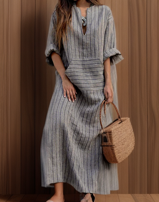 LP | Hailey┃Maxi abito vintage con scollo a righe