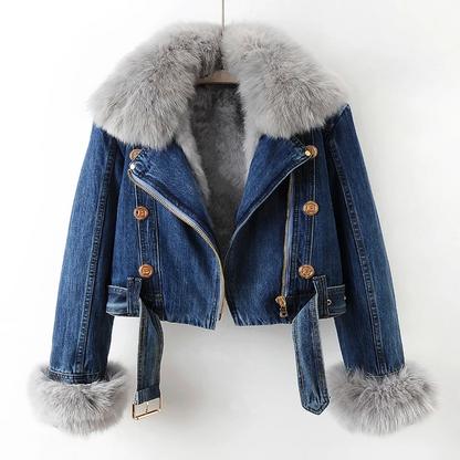 LP | Lussuosa giacca di jeans in pelliccia sintetica