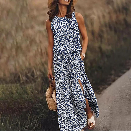 LP | Maxi abito elegante con piccoli fiori e tasche