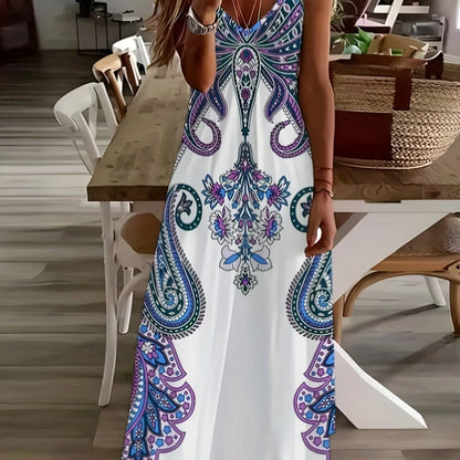 LP | signore maxi abito retrò stampa tribale signore sciolto una linea maxi abito partito strada moda casual abito lungo per le donne